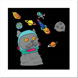 Space Cat Astronaut with Galaxy Posters and Art